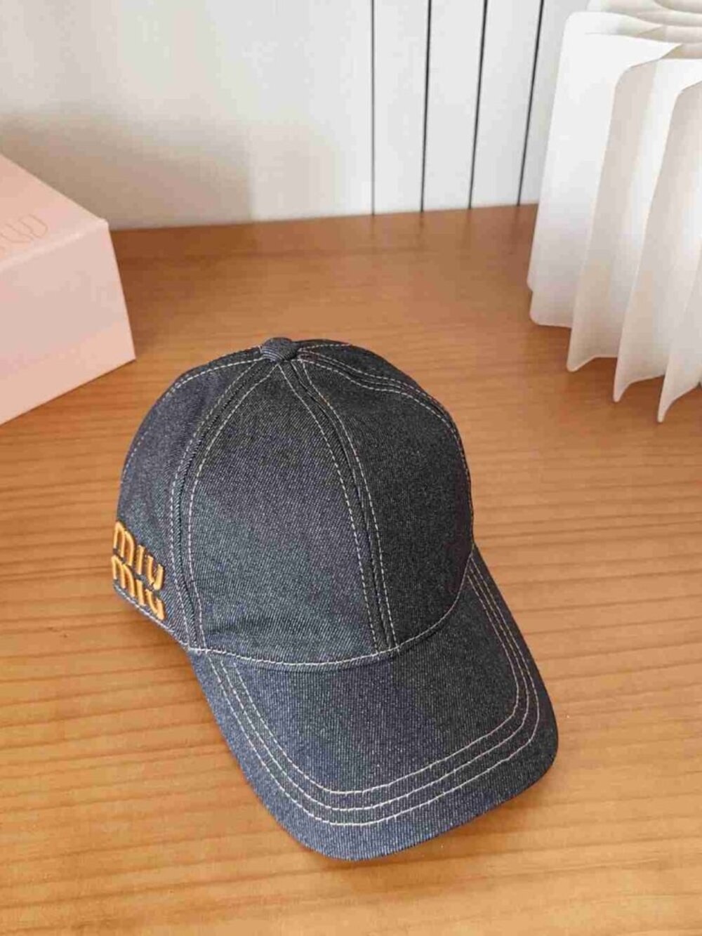 Miu Miu Black Denim Logo Baseball Cap